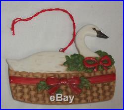 Vtg 1984 Gordon Fraser Schmid Ceramic Swan in a Basket Christmas Ornament Bow