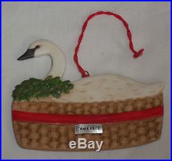 Vtg 1984 Gordon Fraser Schmid Ceramic Swan in a Basket Christmas Ornament Bow