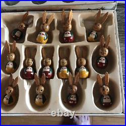Vtg Easter Ornaments Wood Bunter Osterschmuck Wooden Bunnies Eggs GERMANY /5 set