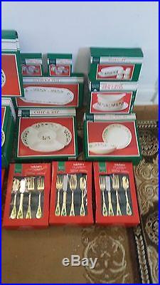 Vtg Fine China Japan Christmas Holly Berry Ornament Spoon Fork Plate Bowl Set