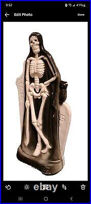 Vtg Halloween Blow Mold Skeleton Grim Reaper Graveyard Tombstone Tabletop Light