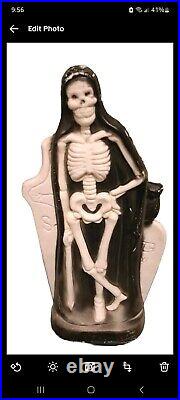 Vtg Halloween Blow Mold Skeleton Grim Reaper Graveyard Tombstone Tabletop Light