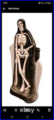Vtg Halloween Blow Mold Skeleton Grim Reaper Graveyard Tombstone Tabletop Light