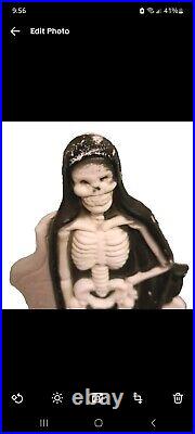 Vtg Halloween Blow Mold Skeleton Grim Reaper Graveyard Tombstone Tabletop Light