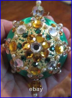 Vtg June Zimonick Christmas Ornament Emerald Green & Gold RARE Swarovski