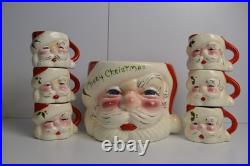 Vtg MCM DeForest of California Punch/Eggnog Bowl & Mugs Merry Christmas Pottery