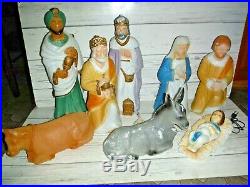 Vtg Poloron Miniature Blowmold Blow Mold Nativity Set Lights Christmas Blowmold