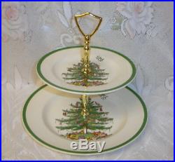 Vtg Spode Porcelain Christmas Tree Double Tier Tray Fruit Candy Dish Centerpice
