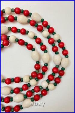 Vtg Xmas Garland Wood Beads Various Size Red White Green 9′ Lengths You Choose