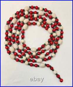 Vtg Xmas Garland Wood Beads Various Size Red White Green 9' Lengths You Choose