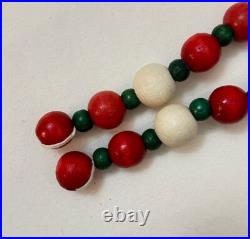 Vtg Xmas Garland Wood Beads Various Size Red White Green 9' Lengths You Choose