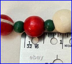 Vtg Xmas Garland Wood Beads Various Size Red White Green 9' Lengths You Choose