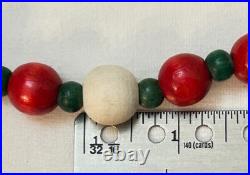 Vtg Xmas Garland Wood Beads Various Size Red White Green 9' Lengths You Choose
