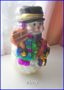 Vtg Xmas Handpainted Hand-blown Mercury Glass Snowman Figure 14 Decor Tree Top
