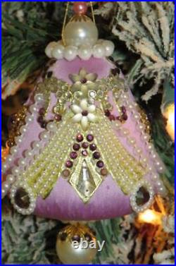 Vtg Zimonick Christmas Ornament Lilac Satin Swarovski Intricate Lilac Beauty