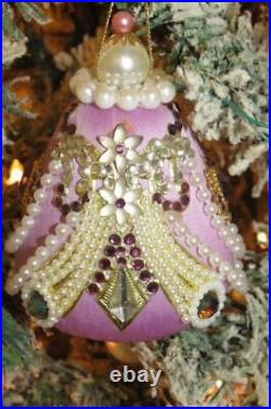 Vtg Zimonick Christmas Ornament Lilac Satin Swarovski Intricate Lilac Beauty