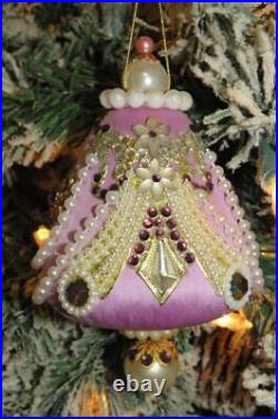 Vtg Zimonick Christmas Ornament Lilac Satin Swarovski Intricate Lilac Beauty