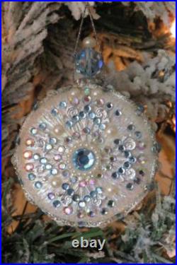 Vtg Zimonick Christmas Ornament Shimmering Aurora Borealis Satin Disk Exquisite