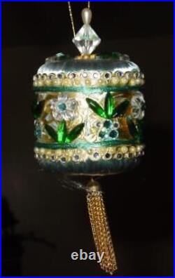Vtg Zimonick DRUM Christmas Ornament 2 RARE Swarovski Flowers Aurora