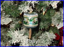 Vtg Zimonick DRUM Christmas Ornament 2 RARE Swarovski Flowers Aurora