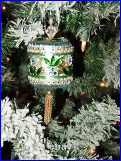 Vtg Zimonick DRUM Christmas Ornament 2 RARE Swarovski Flowers Aurora