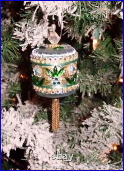 Vtg Zimonick DRUM Christmas Ornament 2 RARE Swarovski Flowers Aurora