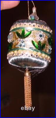 Vtg Zimonick DRUM Christmas Ornament 2 RARE Swarovski Flowers Aurora