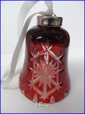WATERFORD RUBY RED CUT SNOW CRYSTAL SNOWFLAKE BELL CHRISTMAS ORNAMENT NEW