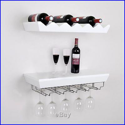 WELLAND 22 x 11 x 5 Wall Mounted Bottle Wine Rack Shelf W/ Glass Holder Set