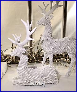 WHITE Beaded Deer by Valerie Parr Hill BRAND NEW IN BOX Set of 2