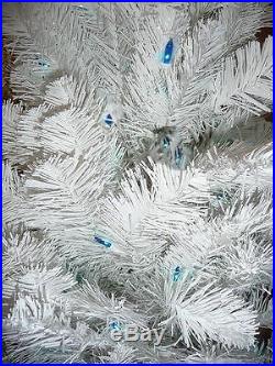 WHITE Slim Pre-Lit ICE BLUE Lites Christmas Tree 7 ft high Mid Century Modern