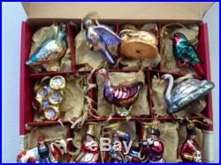 WILLIAMS SONOMA Twelve Days of Christmas Glass Ornaments SET Of 12 NEW IN BOX