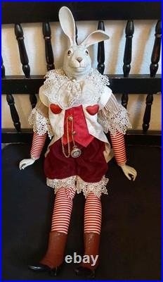 Wayne M. Kleski I’m Late Whimsical 28 Inch Tall Rabbit Doll withPocket Watch