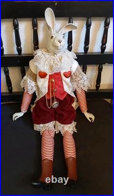Wayne M. Kleski I'm Late Whimsical 28 Inch Tall Rabbit Doll withPocket Watch