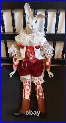 Wayne M. Kleski I'm Late Whimsical 28 Inch Tall Rabbit Doll withPocket Watch