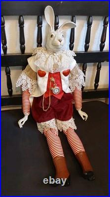 Wayne M. Kleski I'm Late Whimsical 28 Inch Tall Rabbit Doll withPocket Watch