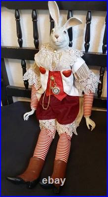 Wayne M. Kleski I'm Late Whimsical 28 Inch Tall Rabbit Doll withPocket Watch