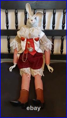 Wayne M. Kleski I'm Late Whimsical 28 Inch Tall Rabbit Doll withPocket Watch