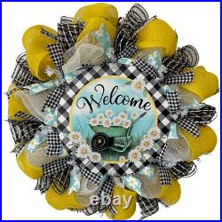 Welcome Wagon with Daisies Spring or Summer Wreath