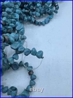 Western Turquoise Beaded Garland With Flat Round Silver Accent Beads 58 Ft Total