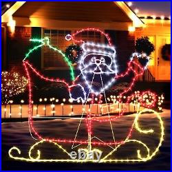 Wettal 5FT Light Up Christmas Santa Claus Sleigh Decoration, 273 LED Light Up