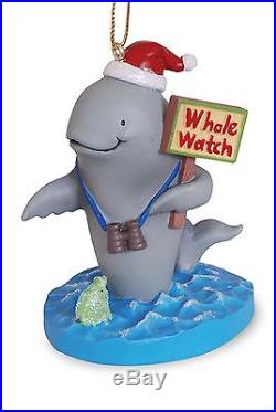 Whale in Santa Hat on Whale Watch Coastal Christmas Holiday Ornament Cape Shore