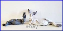 Whimsical Farmhouse Lounging Bunny Resin Figurines White & Gray HTF SOLD OUT
