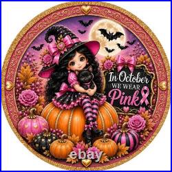 Whimsical Witch Halloween Metal Wreath Sign Door Decor Wall Art