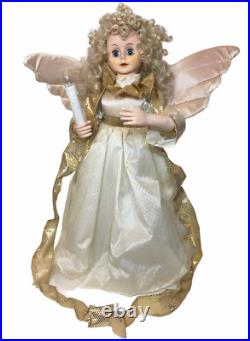 White Angel Animated Motionette Holiday Figure & Lighted Candle Pearl Crown 24
