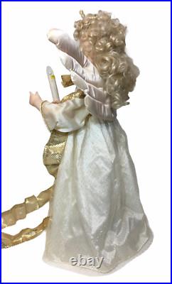 White Angel Animated Motionette Holiday Figure & Lighted Candle Pearl Crown 24