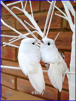 White Clip Pair Love Birds Small Peace Doves Peg Vintage Chic Wedding Decoration