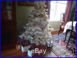 White Decorated Artificial Christmas Tree, Stand, LED Lights, Ornaments, Topper