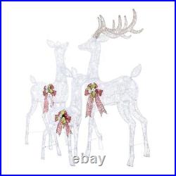 White Deer Family Set of 3 Xmas LED Decor Holiday Outdoor Christmas. NIB