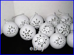White Porcelain Christmas Ornaments with Snowflake Designs Light-Up Lot of 15